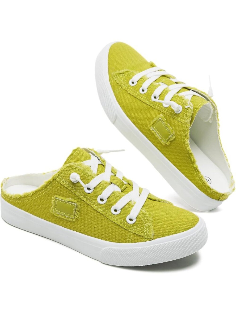 Women's Apple Green Mules Slip On Canvas Shoes Lace Up Closed Toe Sneakers